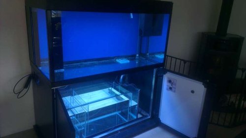Der er lavet overløb og det hele er testet endnu engang, overløbet er lavet af 8mm sort glas, dog har jeg idag valgt at lave et par &quot;covers&quot; til overkløbet med et par glas plader i samme mål som overløbet, på dem er lavet et par små udhæng af døde ls og der er drysset knust døde ls ud over resten af glas pladerne som var smurt ind i PU lim. se nederstående billeder :)